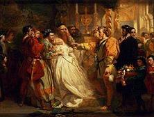 Claudio, deceived by Don John, accuses Hero, af Marcus Stone