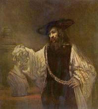 Aristotele in front of bust of Homer